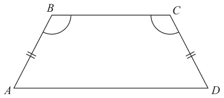 Quadrilateral ABCD with BC at the top and AD at the bottom; AB and CD are marked equal and angles ABC and BCD are marked