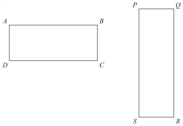 Rectangle ABCD, wider than it is tall, and rectangle PQRS, taller than it is wide