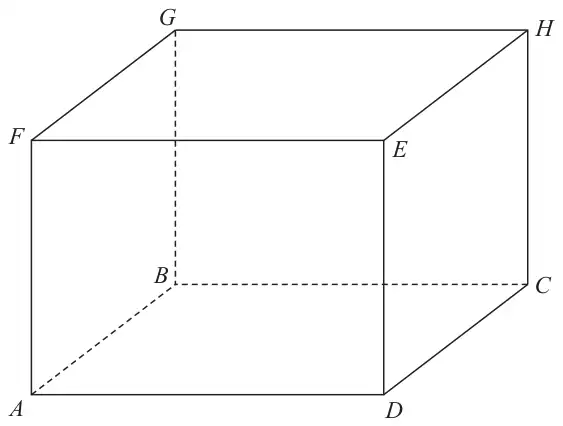 Cuboid ABCDEFGH with base ABCD and top face FEHG, F above A, E above D, H above C and G above B