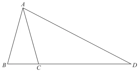 Triangle ABD with point C on BD between B and D, joined to A
