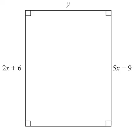 Rectangle with top side y, left side 2x + 6 and right side 5x − 9