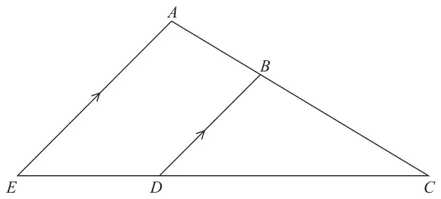 Triangle AEC with B on AC and D on EC; DB is parallel to EA