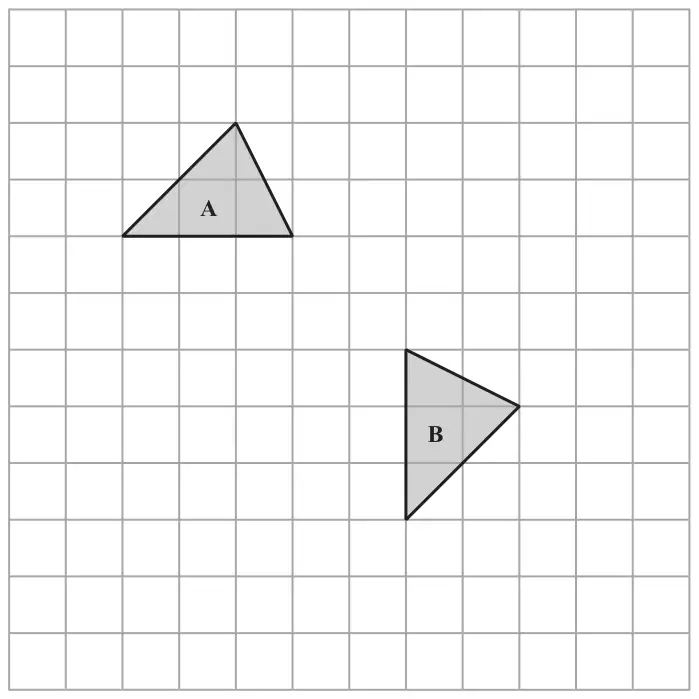 Square grid showing triangle A and its reflection, triangle B