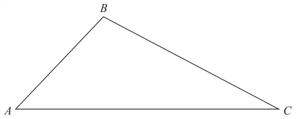 Triangle ABC with AC as the horizontal base and B above, nearer to A