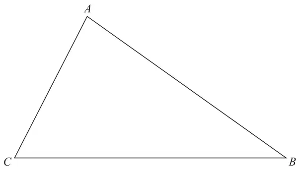 Triangle ABC with A at the top, C at the bottom left and B at the bottom right
