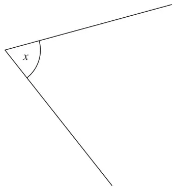 Two lines meeting at a point with the acute angle x marked between them