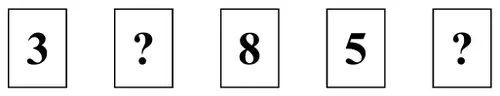 Five cards showing 3, ?, 8, 5, ?