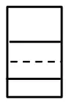 A rectangle 3 wide and 5 high with solid horizontal lines at heights 1 and 3 and a dashed horizontal line at height 2