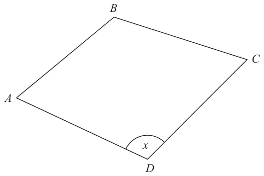 Quadrilateral ABCD with the angle at D marked x
