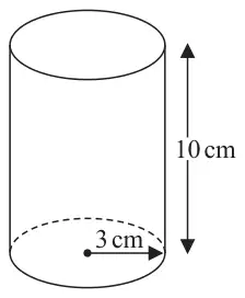 A cylinder with base radius 3 cm and height 10 cm