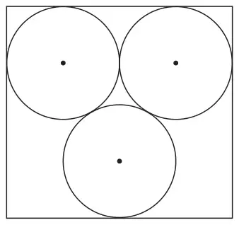 Rectangle containing three identical circles: two side by side along the top and one below, between them, touching the bottom