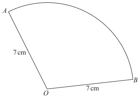 Sector OAB with OA = OB = 7 cm