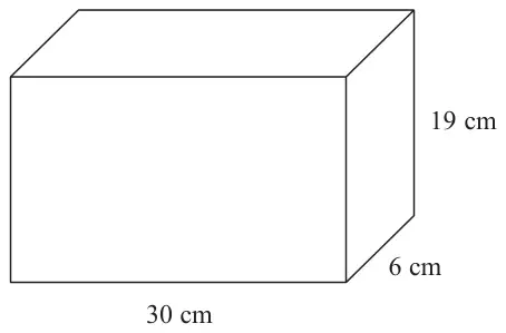 Cuboid 30 cm long, 6 cm deep and 19 cm high
