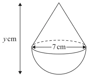 Solid T: a cone on top of a hemisphere, both with diameter 7 cm; the total height is y cm