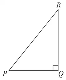 Right-angled triangle PQR with the right angle at Q; PQ horizontal and QR vertical