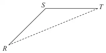 Sides RS and ST of a polygon drawn with solid lines, and the diagonal RT drawn with a dashed line