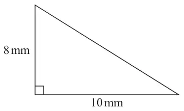 Right-angled triangle with a vertical side of 8 mm and a horizontal side of 10 mm