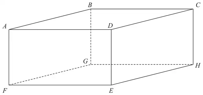 Cuboid ABCDEFGH with top face ABCD and bottom face FGHE, with A above F, D above E, B above G and C above H