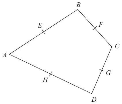 Quadrilateral ABCD with E, F, G and H marked as the midpoints of AB, BC, CD and DA