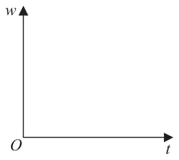 Blank axes with w on the vertical axis and t on the horizontal axis, origin O