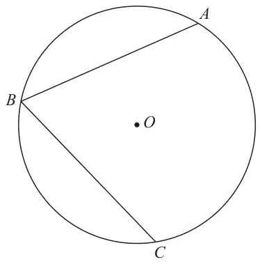Circle with centre O and points A, B and C on the circle, with chords BA and BC drawn