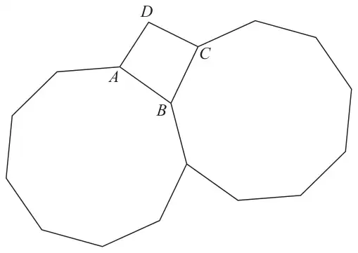 Two congruent regular nonagons sharing vertex B, with quadrilateral ABCD between them; A and C are vertices of the nonagons