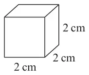 Cube with each edge labelled 2 cm