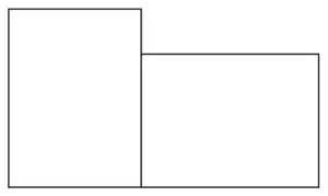 An L-shaped 6-sided shape: one rectangle standing upright with the other lying on its side next to it, bottoms level