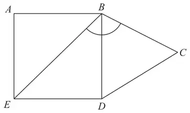 Square ABDE with diagonal EB, and equilateral triangle BCD attached to side BD. Angle EBC is marked at B