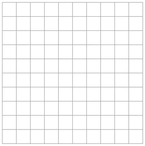 Empty centimetre square grid, 10 squares by 10 squares