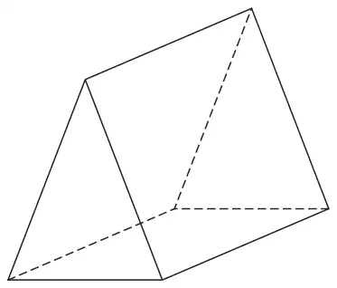 A triangular prism drawn in 3D, with hidden edges shown as dashed lines