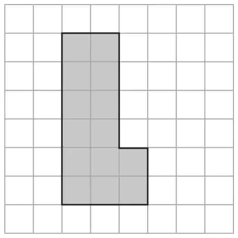 An L-shaped shape on a centimetre grid: a column 2 squares wide and 6 squares tall, with one extra square on the right of the bottom two rows