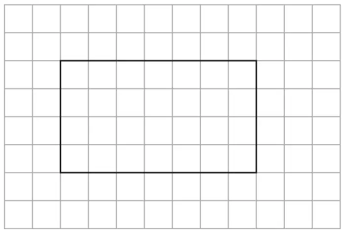 Centimetre grid showing Rana&rsquo;s answer: a rectangle 7 squares wide and 4 squares high