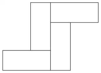 Four identical rectangles arranged to make an 8-sided shape: two upright rectangles side by side but offset vertically, with a horizontal rectangle at the top right and another at the bottom left
