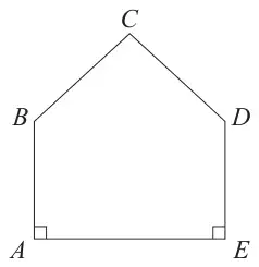 Pentagon ABCDE with right angles at A and E; AE is the base, AB and ED are vertical sides and C is the top vertex