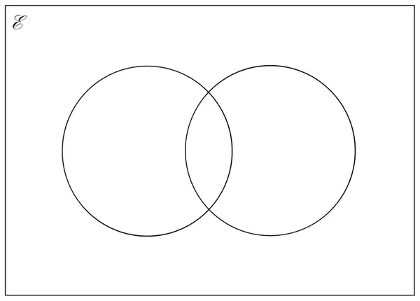 A rectangle labelled with the universal set symbol containing two overlapping unlabelled circles