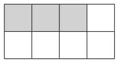 A grid of 8 squares in two rows of 4; the first three squares of the top row are shaded