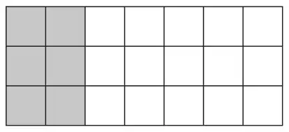 Grid of 3 rows and 7 columns of squares; the first 2 columns (6 squares) are shaded