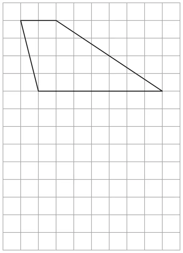 Centimetre grid 10 squares wide and 14 squares high with a trapezium near the top: parallel sides 2 cm and 7 cm, height 4 cm