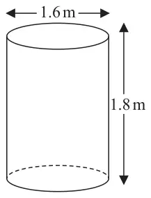 Cylinder with diameter 1.6 m and height 1.8 m