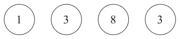 Four circles containing the digits 1, 3, 8, 3
