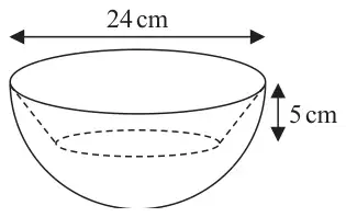 Hemisphere of diameter 24 cm with the frustum, depth 5 cm, removed from its flat face