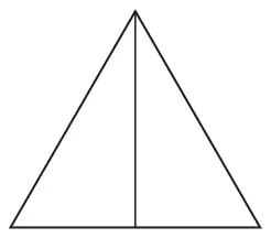 An equilateral triangle with one vertical line of symmetry drawn from the top vertex to the midpoint of the base