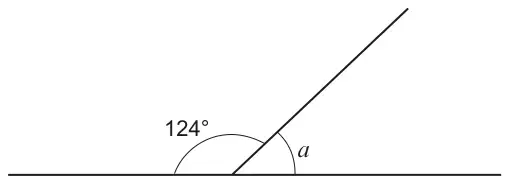 A straight line with another line meeting it; the angles on the line are 124 degrees and a