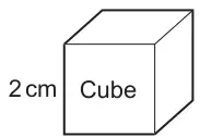 Diagram: a cube labelled Cube with side 2 cm