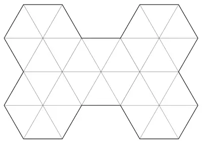 Diagram: a pattern of 30 identical triangular tiles forming two hexagons joined by a central strip