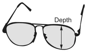 A pair of glasses with the depth of a lens shown as the vertical height of the lens