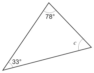 A triangle with angles 78 degrees, 33 degrees and c