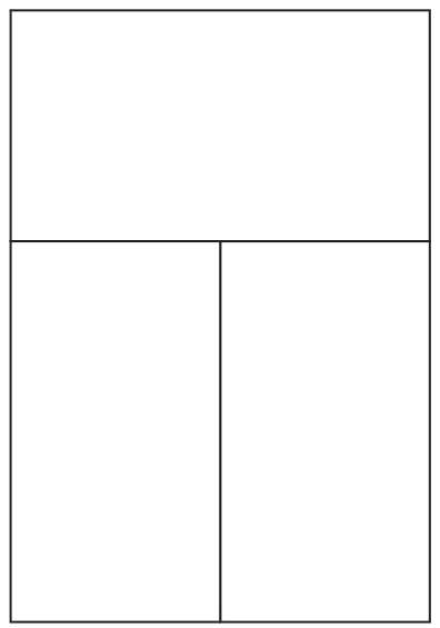 Diagram: large rectangle made of one rectangle lying horizontally on top of two rectangles standing vertically side by side