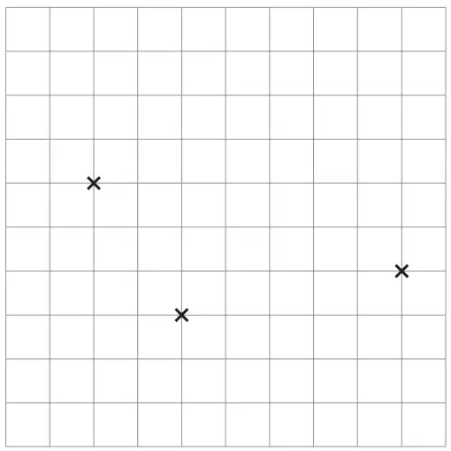 Diagram: square grid with three crosses marking three vertices of a parallelogram